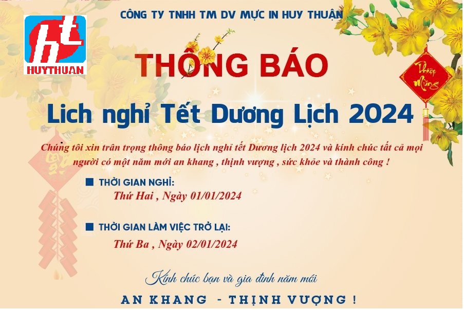 Thong Bao Lich Nghi Tet Duong Lich 2024 , Thông Báo Lịch Nghỉ Tết Dương